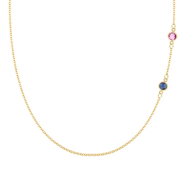 Personalized Classic 2 Birthstone Necklace in 14k Gold sold by Haverhill