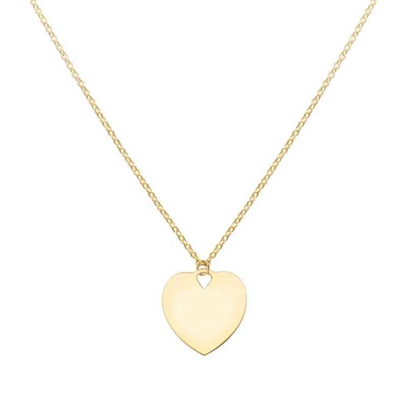 Engravable Flat Heart Pendant with Classic Chain in 14k Gold sold by Haverhill