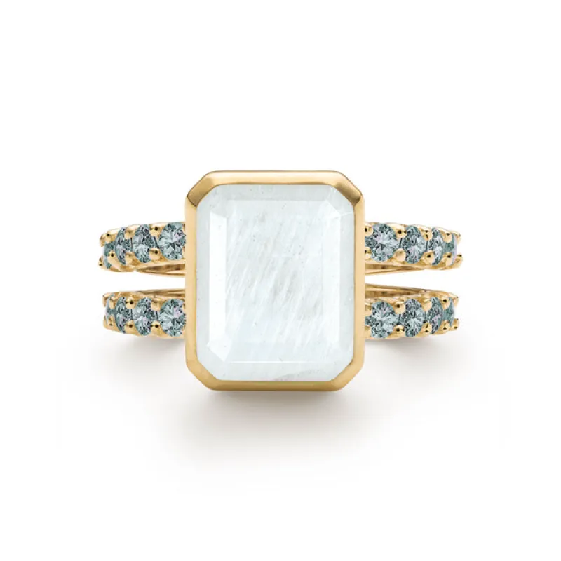 Personalized Warren Vertical Birthstone Ring with Accent Stones in 14k Gold sold by Haverhill