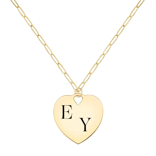 Engravable Large Flat Heart Pendant with Adelaide Mini Chain in 14k Gold sold by Haverhill