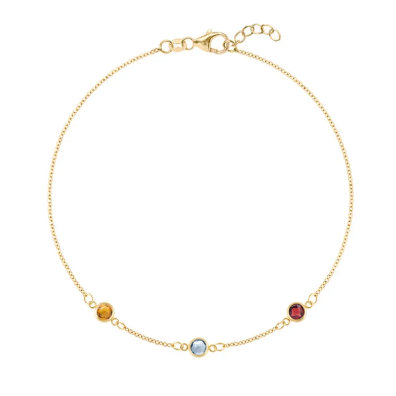 Personalized Classic 3 Birthstone Bracelet in 14k Gold sold by Haverhill
