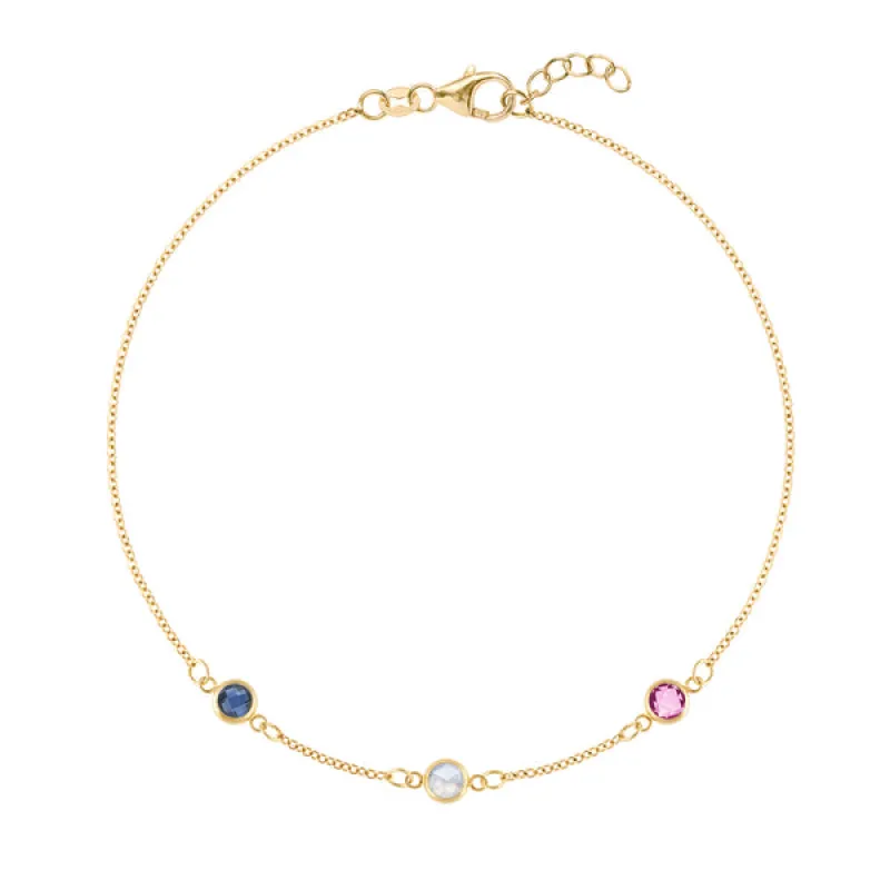 Personalized Classic 3 Birthstone Bracelet in 14k Gold sold by Haverhill
