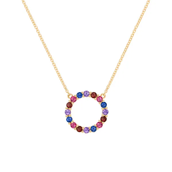 Personalized Rosecliff Circle Birthstone Necklace in 14k Gold sold by Haverhill
