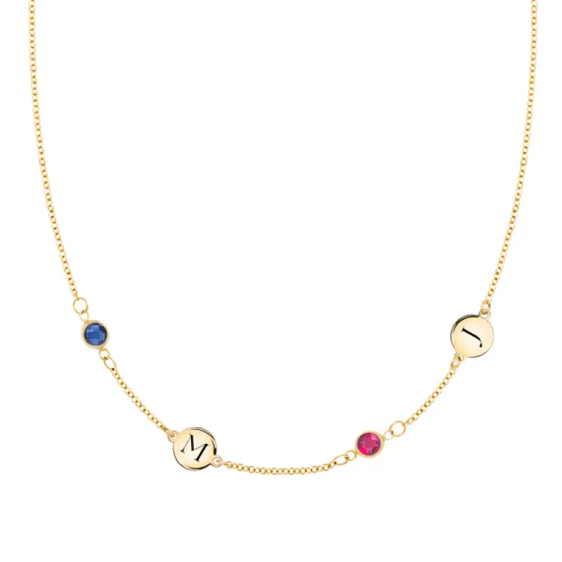 Personalized Classic 2 Letter & 2 Birthstone Necklace in 14k Gold (Double Spacing) sold by Haverhill