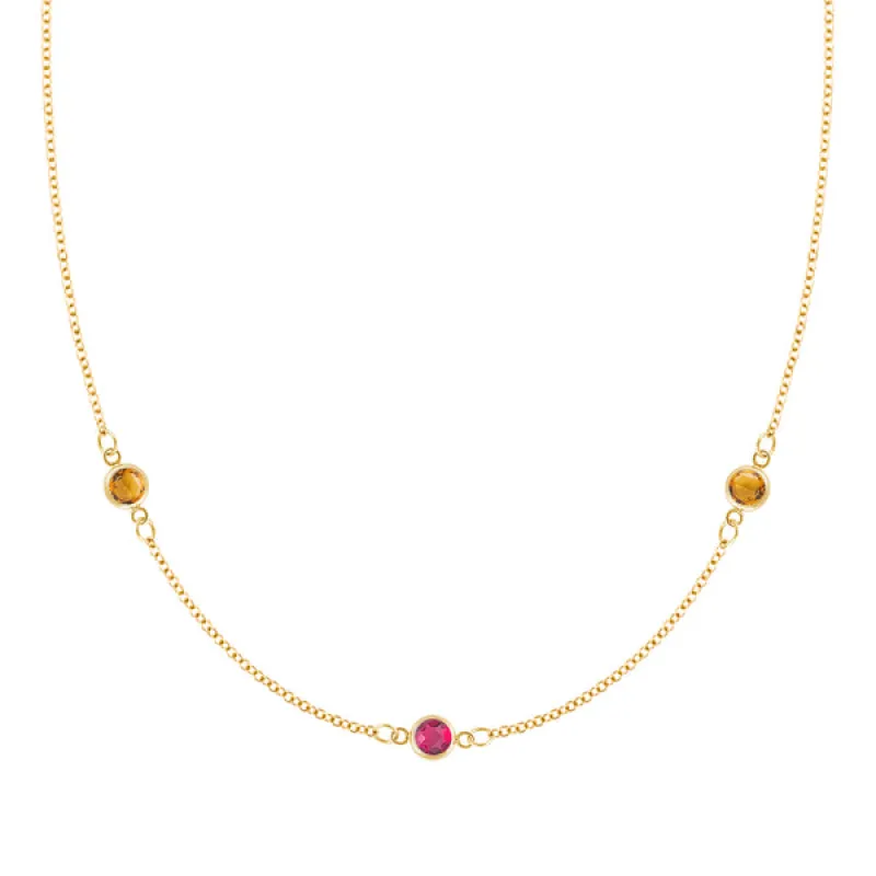 Personalized Classic 3 Birthstone Necklace in 14k Gold sold by Haverhill
