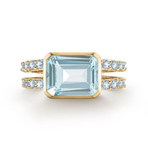 Personalized Warren Horizontal Birthstone Ring with Accent Stones in 14k Gold sold by Haverhill