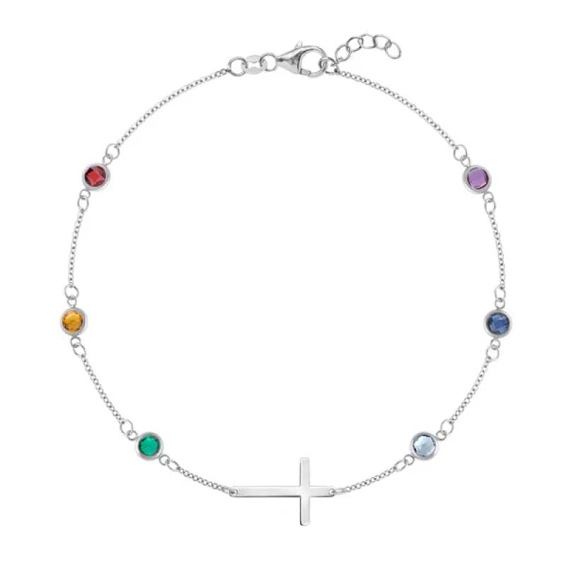 Personalized Bayberry Birthstone Cross Bracelet in 14k Gold sold by Haverhill