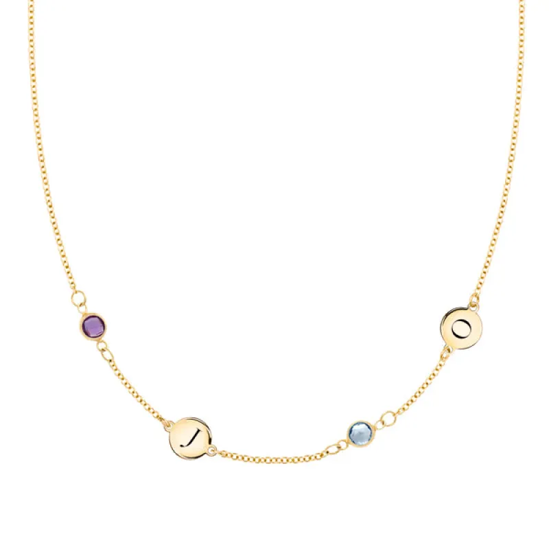 Personalized Classic 2 Letter & 2 Birthstone Necklace in 14k Gold (Double Spacing) sold by Haverhill