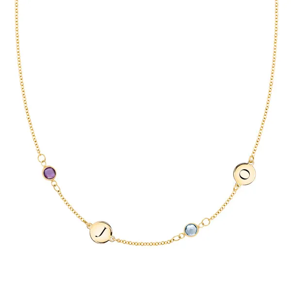 Personalized Classic 2 Letter & 2 Birthstone Necklace in 14k Gold (Double Spacing) sold by Haverhill