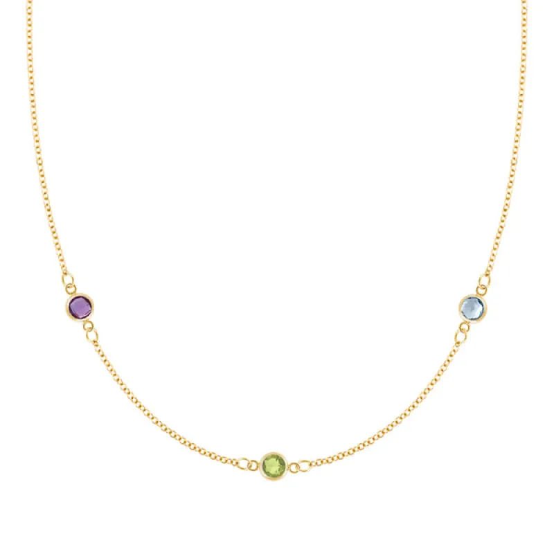 Personalized Classic 3 Birthstone Necklace in 14k Gold sold by Haverhill