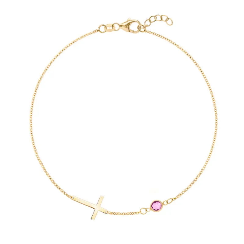 Personalized Classic Cross & 1 Birthstone Bracelet in 14k Gold sold by Haverhill
