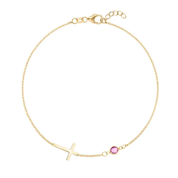 Personalized Classic Cross & 1 Birthstone Bracelet in 14k Gold sold by Haverhill