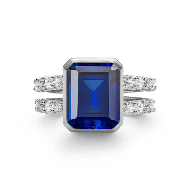 Personalized Warren Vertical Birthstone Ring with Accent Stones in 14k Gold sold by Haverhill