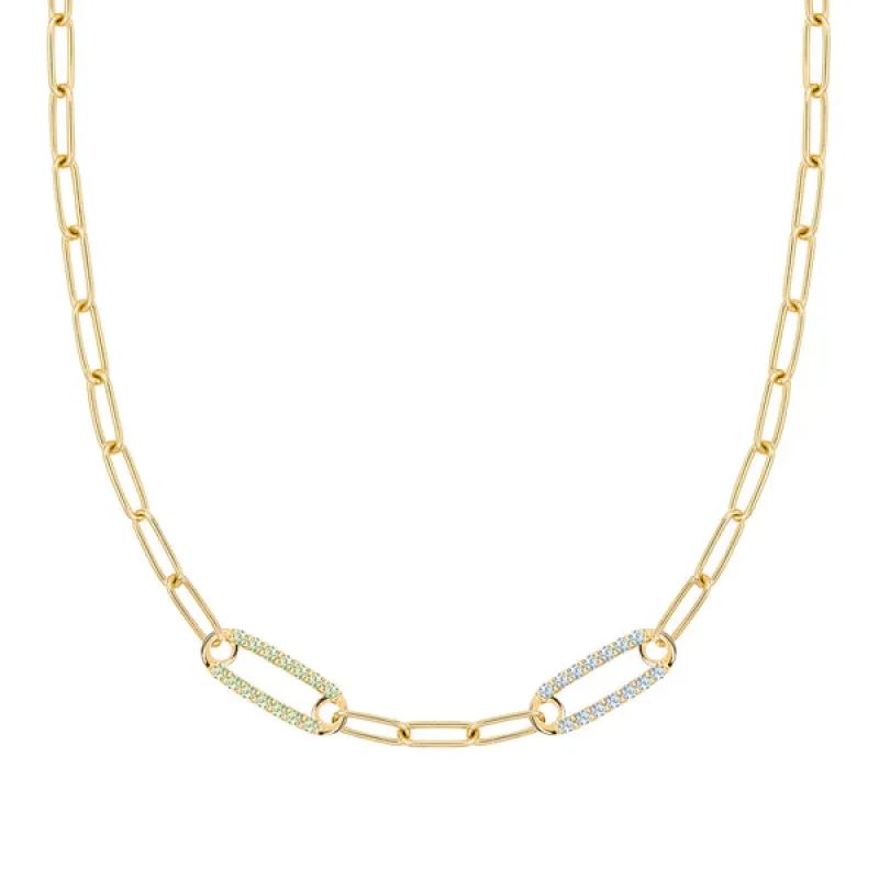 Personalized Adelaide 2 Pavé Birthstone Link Necklace in 14k Gold sold by Haverhill