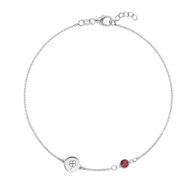 Personalized Clover Disc & Classic 1 Birthstone Bracelet in 14k Gold sold by Haverhill