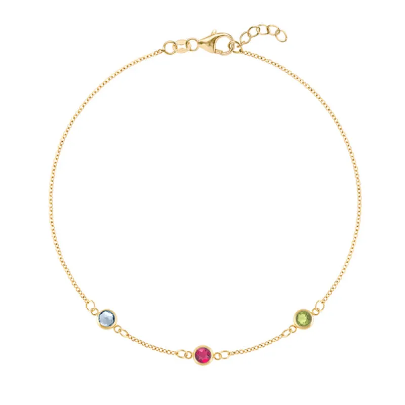 Personalized Classic 3 Birthstone Bracelet in 14k Gold sold by Haverhill