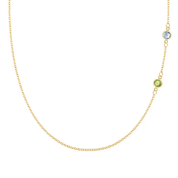 Personalized Classic 2 Birthstone Necklace in 14k Gold sold by Haverhill