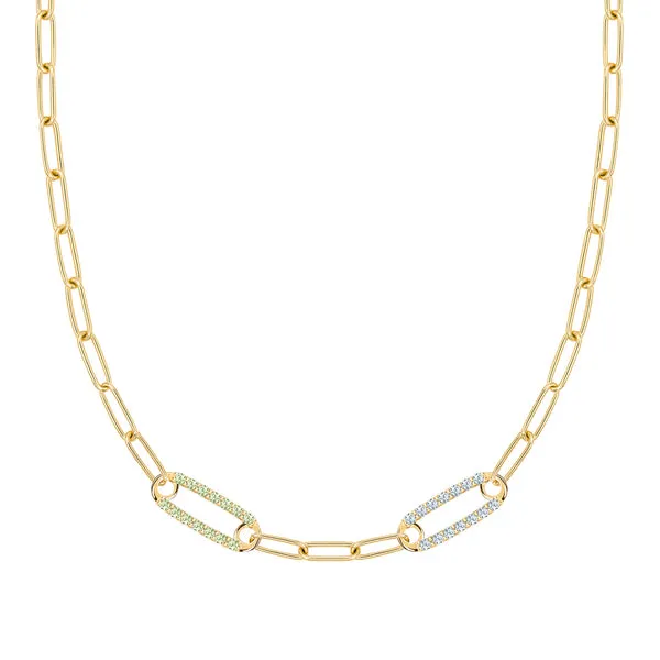 Personalized Adelaide 2 Pavé Birthstone Link Necklace in 14k Gold sold by Haverhill