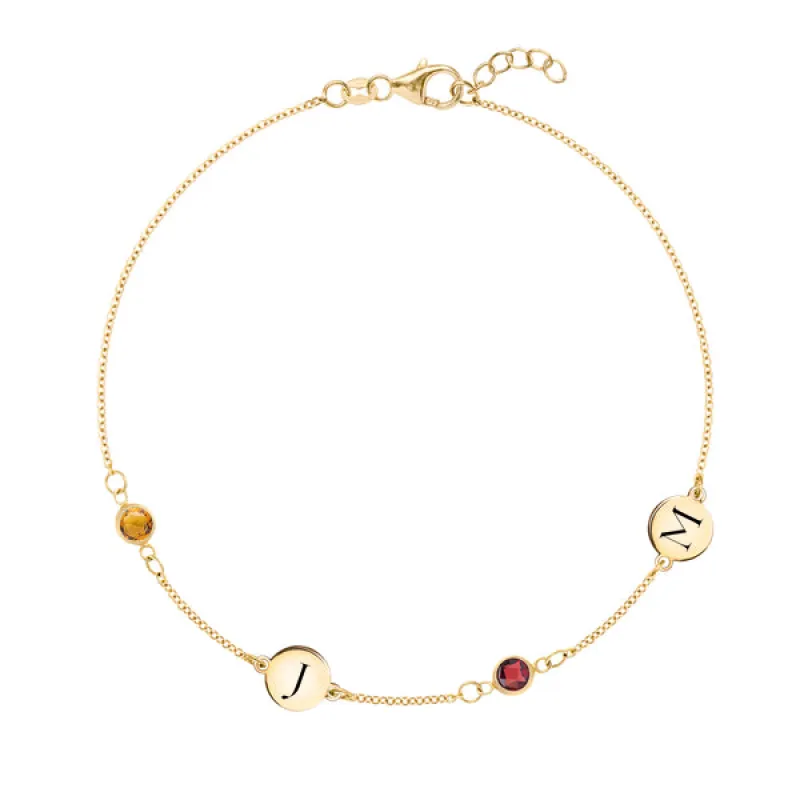 Personalized Classic 2 Letter & 2 Birthstone Bracelet in 14k Gold sold by Haverhill