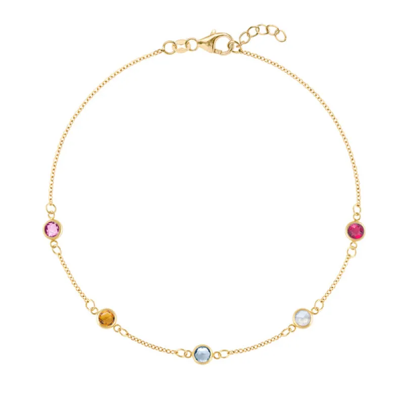 Personalized Classic 5 Birthstone Bracelet in 14k Gold sold by Haverhill
