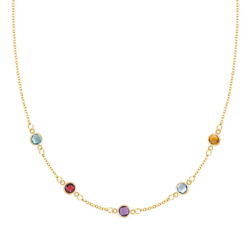 Personalized Classic 5 Birthstone Necklace in 14k Gold sold by Haverhill