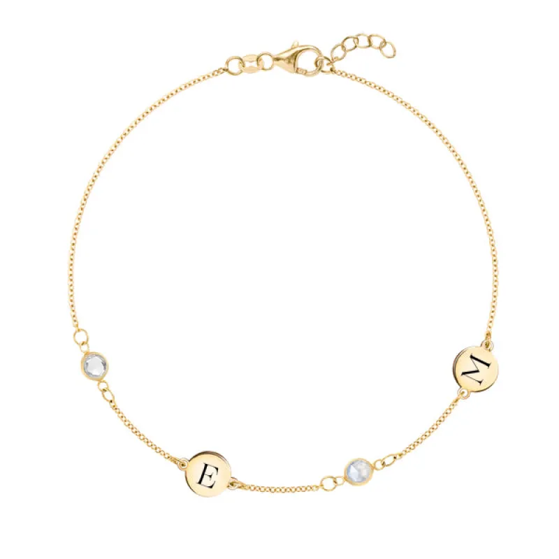 Personalized Classic 2 Letter & 2 Birthstone Bracelet in 14k Gold sold by Haverhill