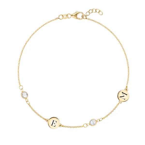 Personalized Classic 2 Letter & 2 Birthstone Bracelet in 14k Gold sold by Haverhill