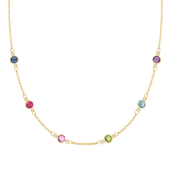 Personalized Classic 6 Birthstone Necklace in 14k Gold sold by Haverhill