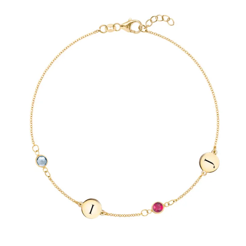 Personalized Classic 2 Letter & 2 Birthstone Bracelet in 14k Gold sold by Haverhill