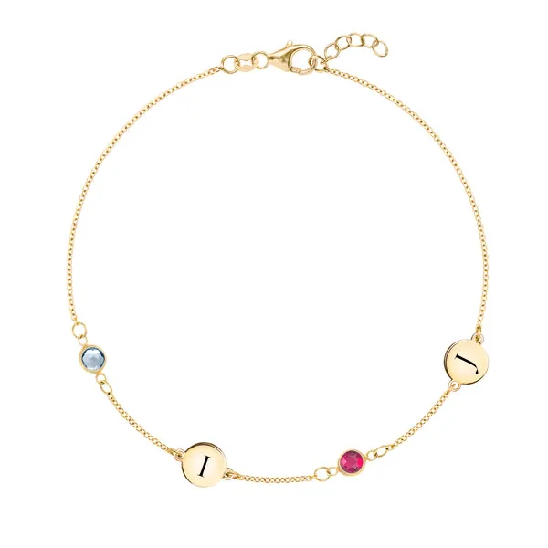 Personalized Classic 2 Letter & 2 Birthstone Bracelet in 14k Gold sold by Haverhill