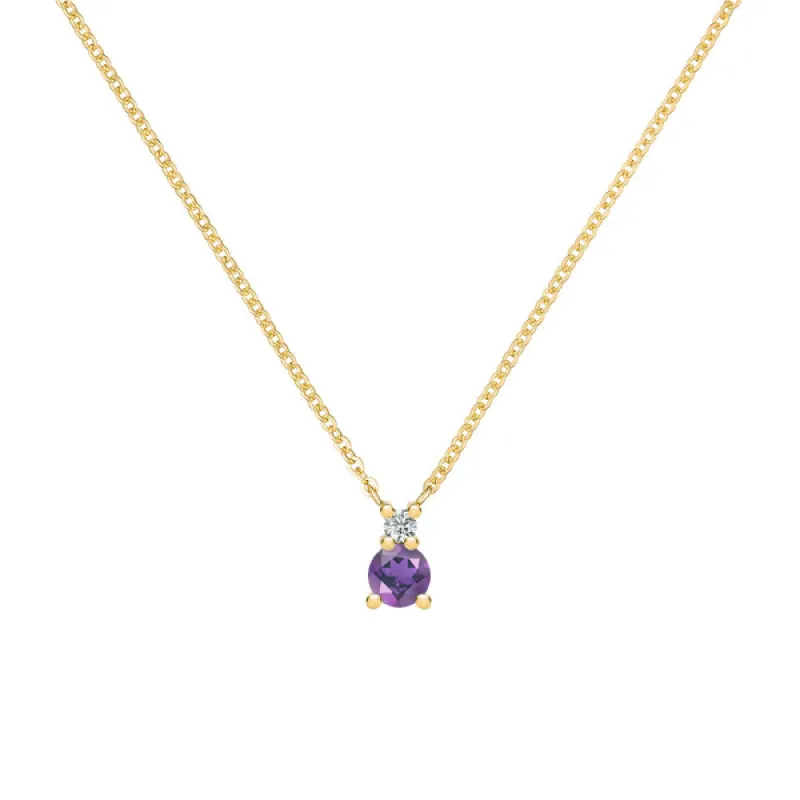 Personalized Greenwich Solitaire Birthstone & Diamond Necklace in 14k Gold sold by Haverhill