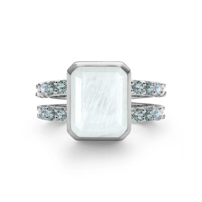 Personalized Warren Vertical Birthstone Ring with Accent Stones in 14k Gold sold by Haverhill