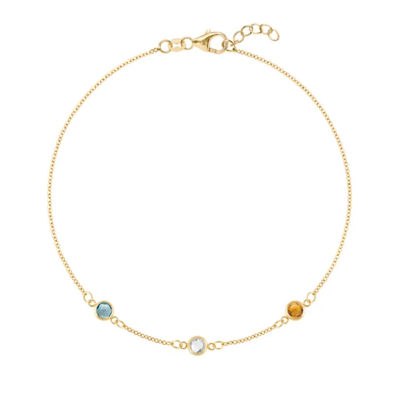 Personalized Classic 3 Birthstone Bracelet in 14k Gold sold by Haverhill