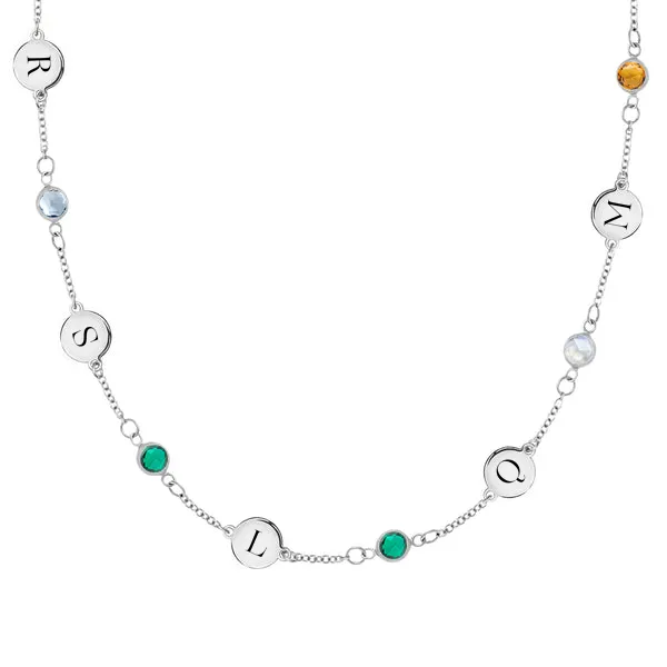 Personalized Classic 5 Letter & 5 Birthstone Necklace in 14k Gold (Single Spacing) sold by Haverhill