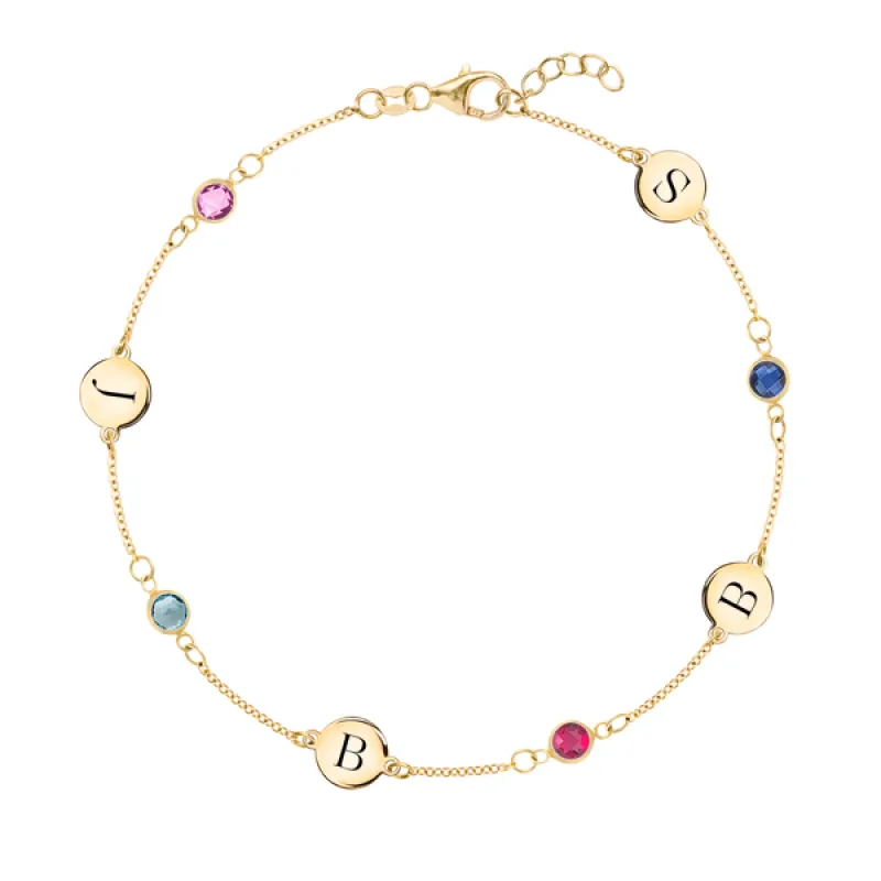 Personalized Classic 4 Letter & 4 Birthstone Bracelet in 14k Gold sold by Haverhill