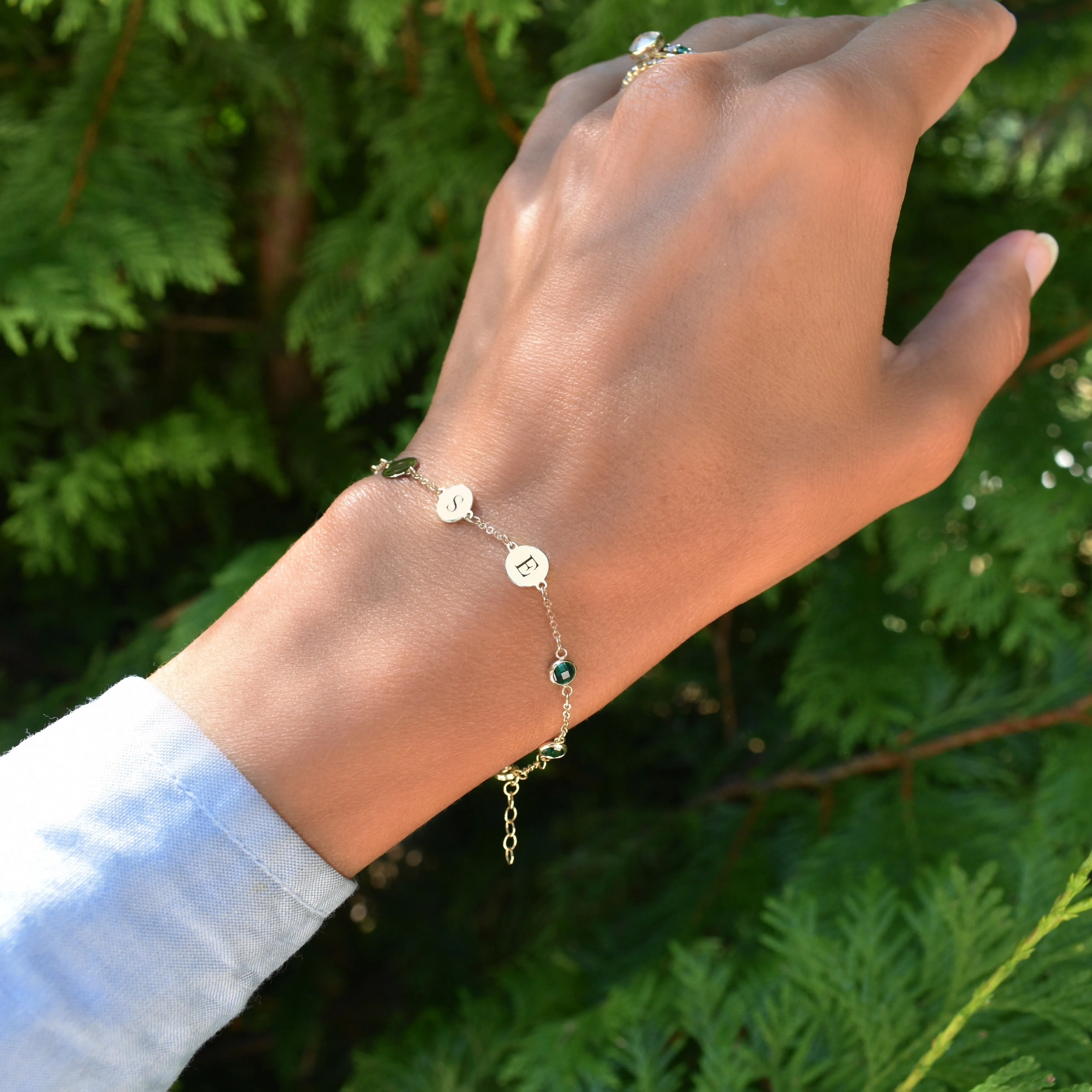 Personalized Classic 4 Letter & 4 Birthstone Bracelet in 14k Gold sold by Haverhill product image thumbnail 2