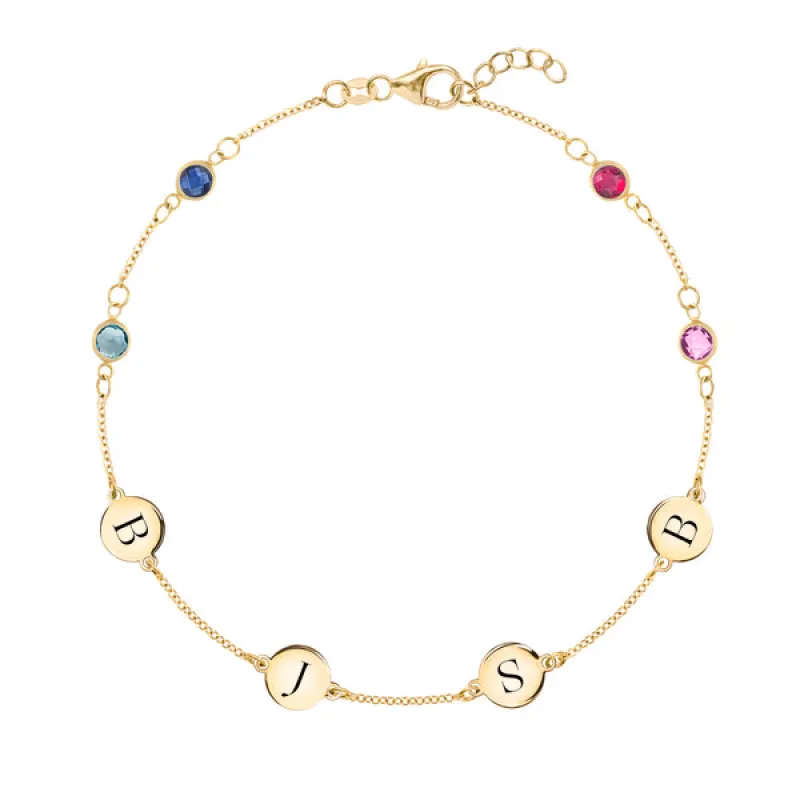 Personalized Classic 4 Letter & 4 Birthstone Bracelet in 14k Gold sold by Haverhill