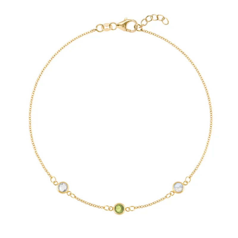 Personalized Classic 3 Birthstone Bracelet in 14k Gold sold by Haverhill