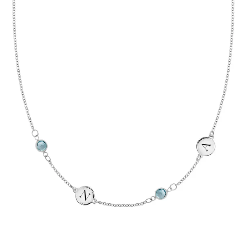 Personalized Classic 2 Letter & 2 Birthstone Necklace in 14k Gold (Double Spacing) sold by Haverhill