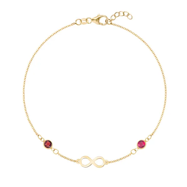 Personalized Classic Infinity & 2 Birthstone Bracelet in 14k Gold sold by Haverhill