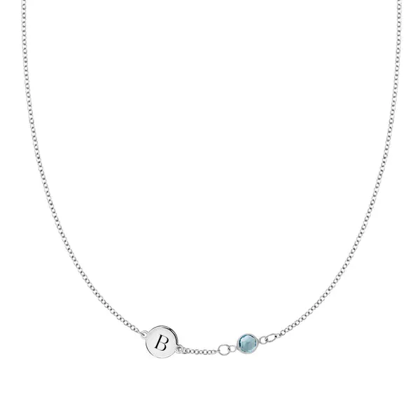 Personalized Classic 1 Letter & 1 Birthstone Necklace in 14k Gold (Single Spacing) sold by Haverhill