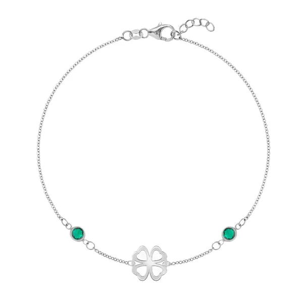 Personalized Classic Clover & 2 Birthstone Bracelet in 14k Gold sold by Haverhill