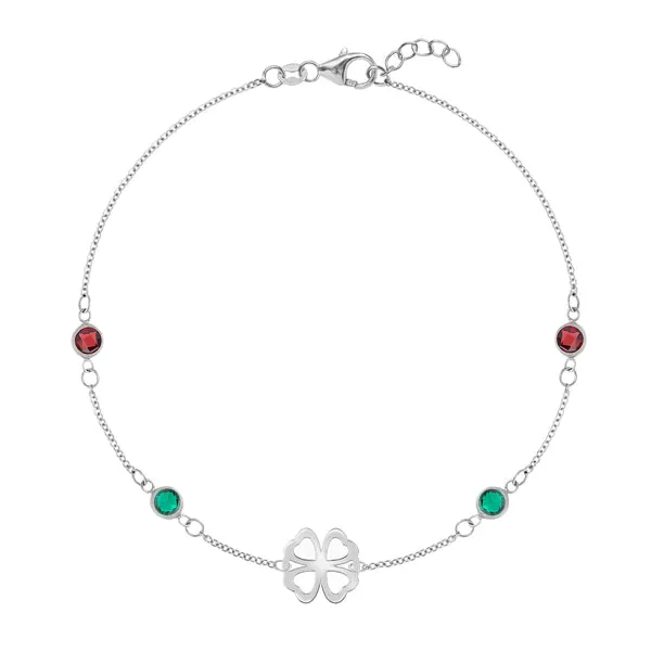 Personalized Classic Clover & 4 Birthstone Bracelet in 14k Gold sold by Haverhill