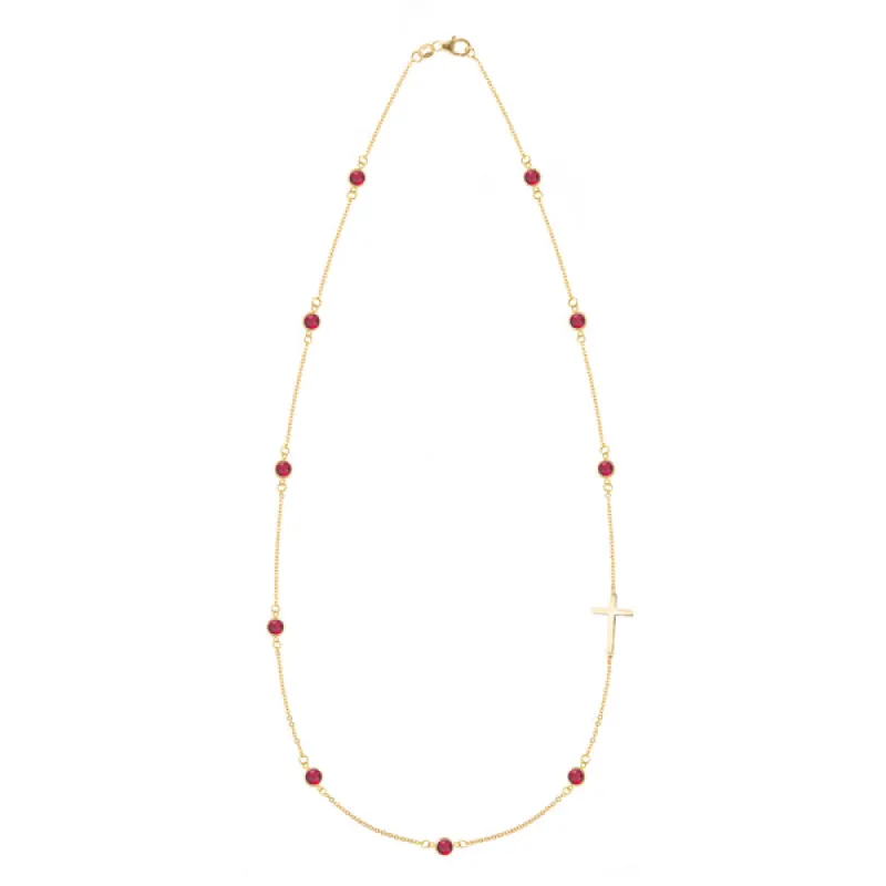 Personalized Bayberry Birthstone Cross Necklace in 14k Gold sold by Haverhill