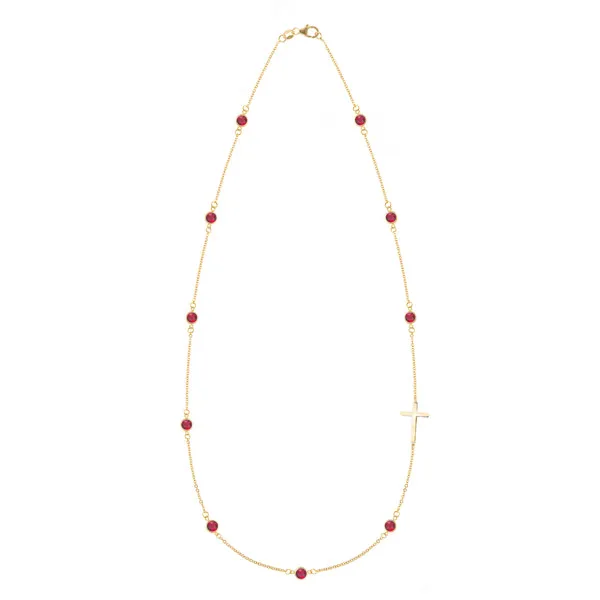 Personalized Bayberry Birthstone Cross Necklace in 14k Gold sold by Haverhill