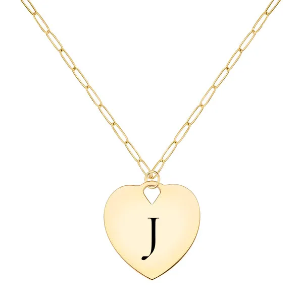 Engravable Large Flat Heart Pendant with Adelaide Mini Chain in 14k Gold sold by Haverhill