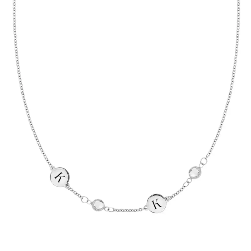 Personalized Classic 2 Letter & 2 Birthstone Necklace in 14k Gold (Single Spacing) sold by Haverhill