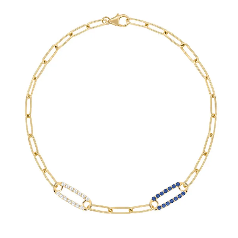 Personalized Adelaide 2 Pavé Birthstone Link Bracelet in 14k Gold sold by Haverhill