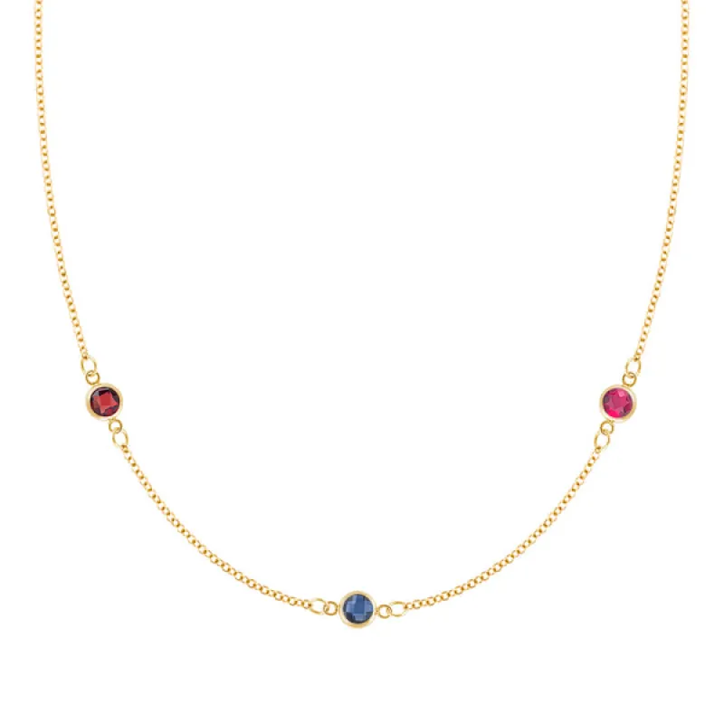 Personalized Classic 3 Birthstone Necklace in 14k Gold sold by Haverhill