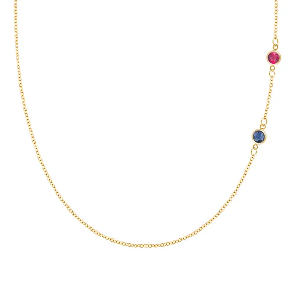 Personalized Classic 2 Birthstone Necklace in 14k Gold sold by Haverhill